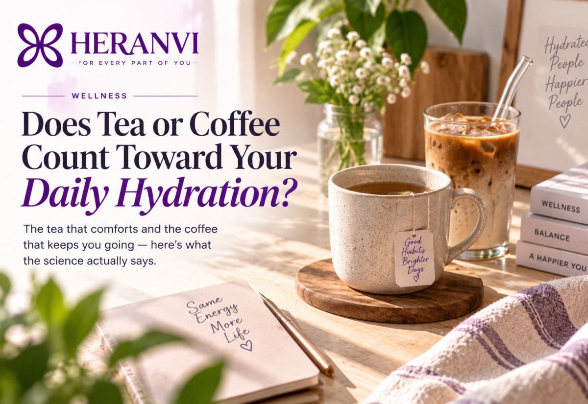 Tea and iced coffee representing their contribution to daily hydration